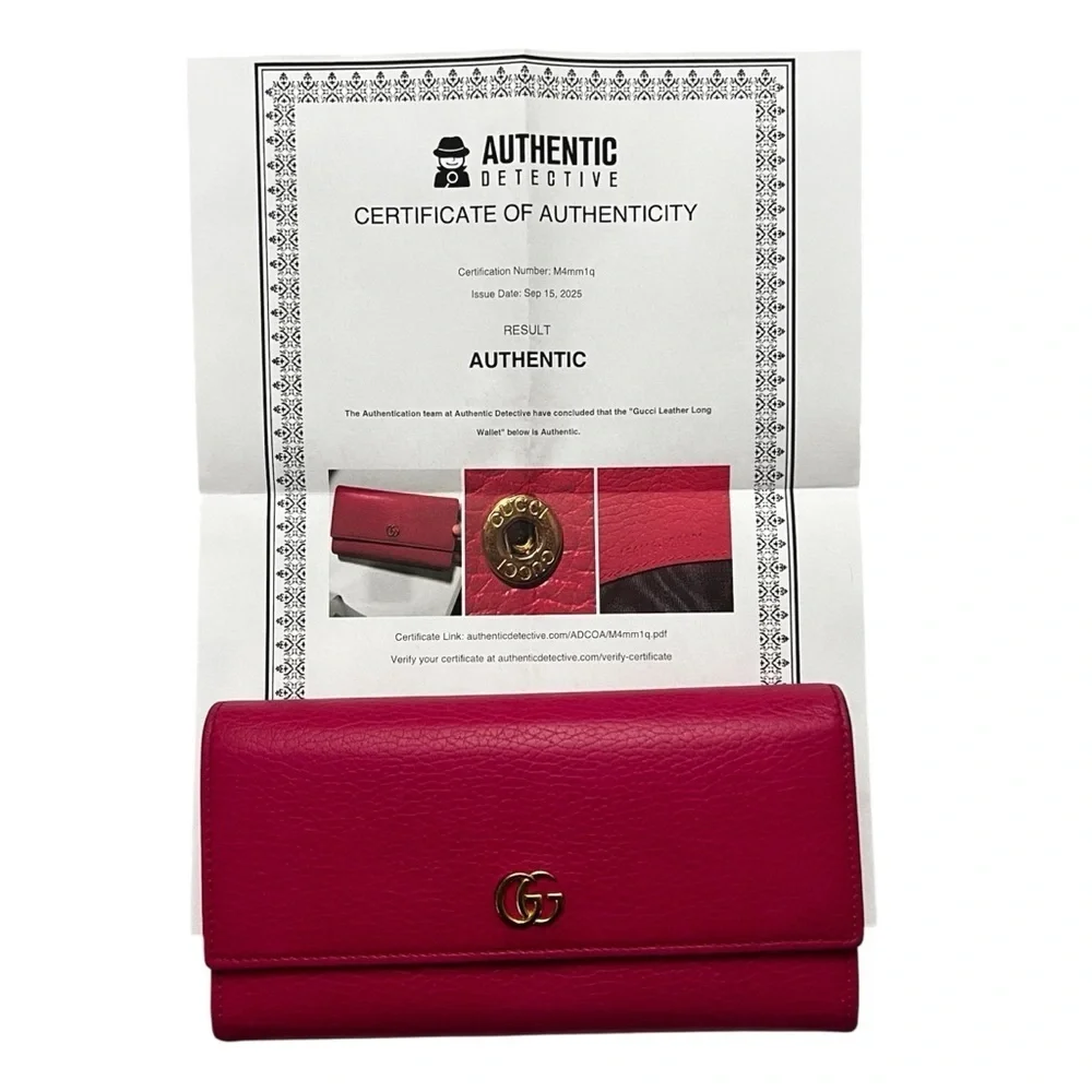 Gucci GG Marmont Calfskin Pebbled Leather Hot Pink Barbie Continental Wallet